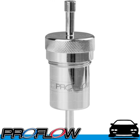 PROFLOW 3/8" Hose Barb 100 Micron Stainless Steel Fuel Filter Chrome