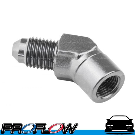 PROFLOW 45 Degree Female 1/8" NPT To Male AN -3 (AN3) Adaptor Silver