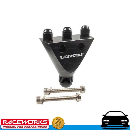 RACEWORKS 4 Way Fuel Y Block Inline AN Male Flare 1 x AN10 10AN to 3 x AN6 6AN