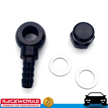 RACEWORKS Bosch 044 Fuel Pump Outlet 12.5mm Banjo to 3/8" (9.5mm) Barb Kit E85