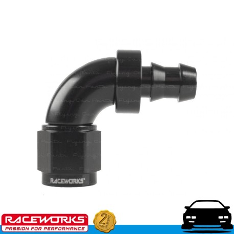 RACEWORKS Fuel Oil E85 Push Lock Hose End AN4 4AN 90deg