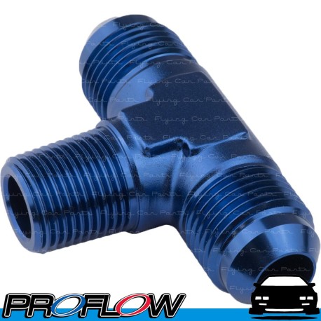 PROFLOW Tee Flare Fitting 2 x AN -6 (AN6) To 1/4" NPT Blue