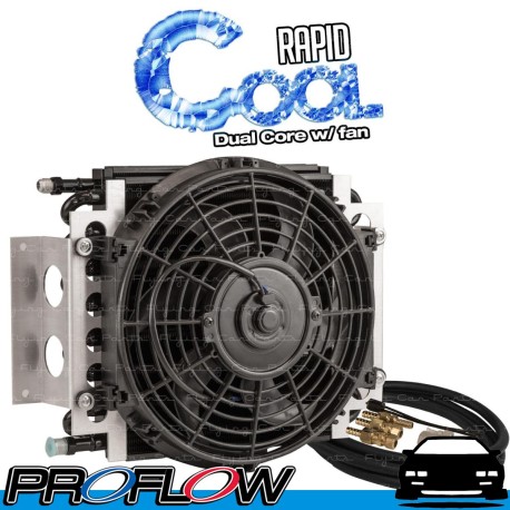 Rapid Cool Dual Core 11" x 11-3/8" Transmission Cooler AN -6 (AN6) Dual 16 Pass Tube & Fin 10" 650CFM FAN GVW 22500