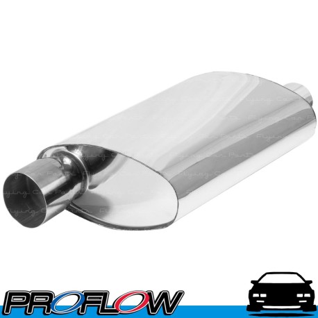 PROFLOW Muffler Oval 409 Stainless Steel Flow Chamber 2.5" Side In & Out