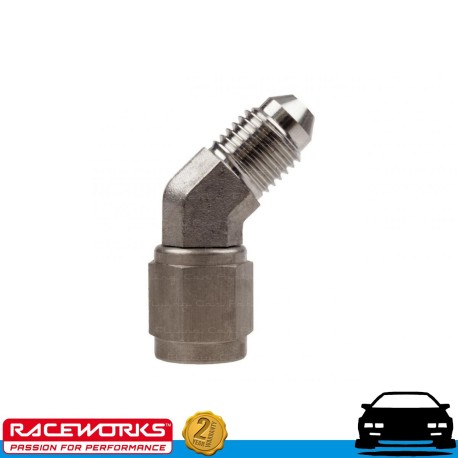 RACEWORKS Female to Male Swivel Elbow AN3 3AN 45deg SS Fuel Oil E85 Diesel