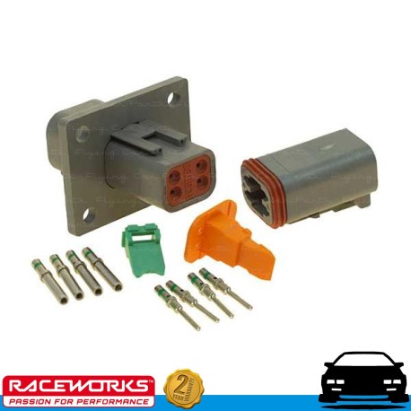 RACEWORKS Deutsch DT Flange Mount 4-Way 13A Pins Connector Kit 12v Loom Wiring Electrical