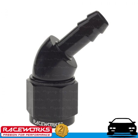 RACEWORKS Female AN8 8AN to 3/8" Barb 45deg Fuel Oil E85 Diesel