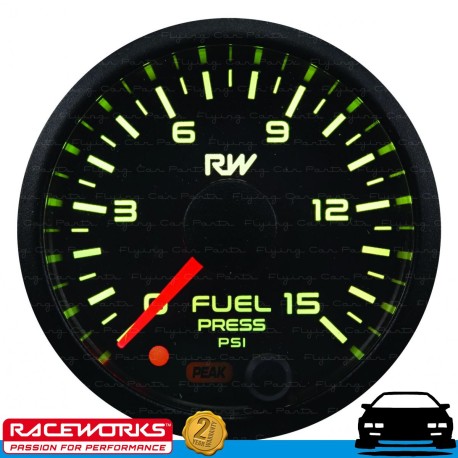 RACEWORKS 52mm Electronic Carb Fuel Pressure Stepper Gauge 15 PSI Kit