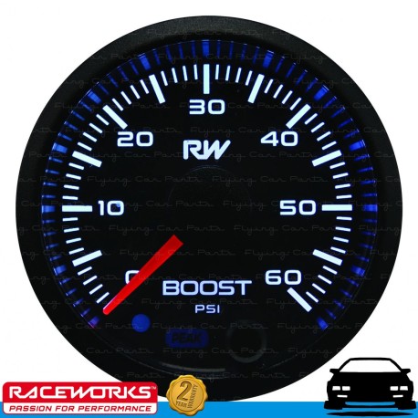 RACEWORKS 52mm Electronic Turbo Boost Stepper Gauge Pressure Kit 60 PSI