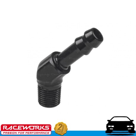 RACEWORKS Male NPT 1/8" to 1/4" (AN4 4AN) Barb 45deg Fuel Oil E85 Diesel