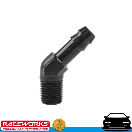 RACEWORKS Male NPT 1/4" to 3/8" (AN6 6AN) Barb 45deg Fuel Oil E85 Diesel