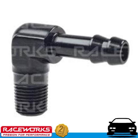 RACEWORKS Male NPT 1/8" to 3/16" Barb 90deg Fuel Oil E85 Diesel