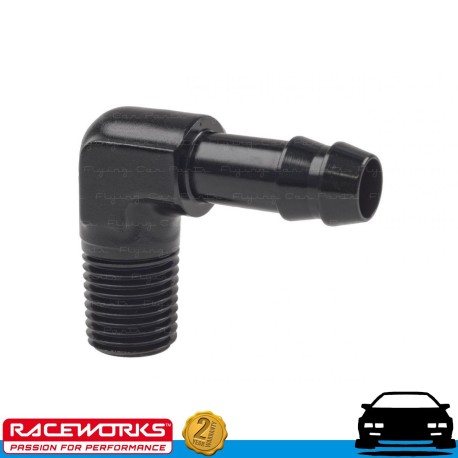 RACEWORKS Male NPT 1/4" to 3/8" (AN6 6AN) Barb 90deg Fuel Oil E85 Diesel