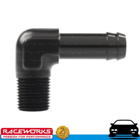 RACEWORKS Male NPT 1/2" to 5/8" (AN10 10AN) Barb 90deg Fuel Oil E85 Diesel