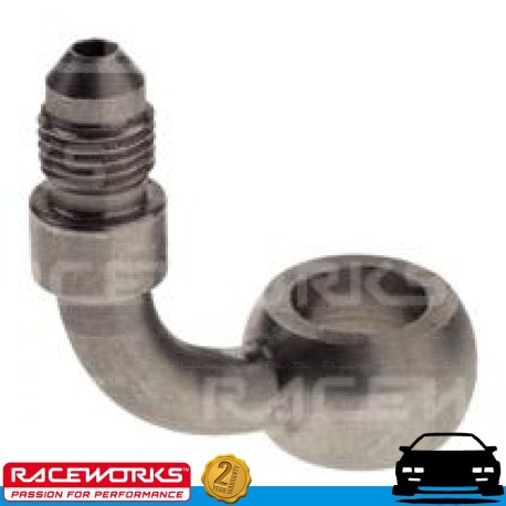 RACEWORKS 12.2mm Banjo to AN3 3AN Male Flare Stainless Steel 90deg Fuel Oil E85