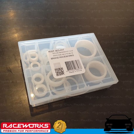 RACEWORKS PTFE Washer Kit 10 of Each Size AN3 3AN to AN16 16AN Fuel Oil E85