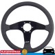 RACEWORKS MVP Black 350mm Leather Steering Wheel Flat w/ Blue Stitching