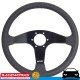 RACEWORKS MVP Black 350mm Leather Steering Wheel Flat w/ Grey Stitching