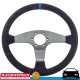 RACEWORKS MVP Black 350mm Suede Steering Wheel Flat w/ Blue Stitching