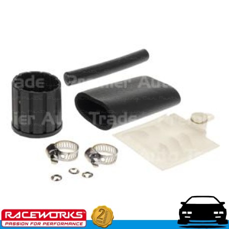 RACEWORKS 38mm In Tank Fuel Pump Installation Kit Hose Strainer Clamps Sleeve