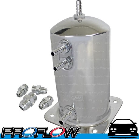 PROFLOW 1.5L Surge Tank with Barb and AN Fittings Polished Aluminium