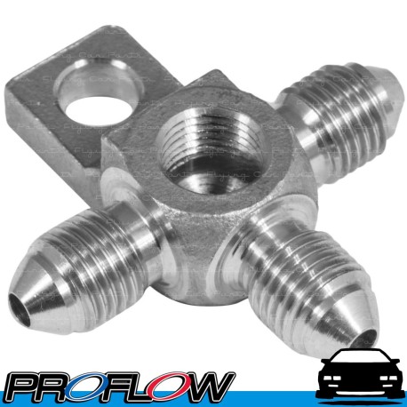 PROFLOW Stainless Steel AN Tee Block With 1/8" NPT Port Male AN -3 (AN3)